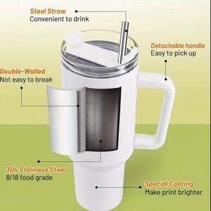 White Double-Walled Stainless Steel Tumbler with Straw
